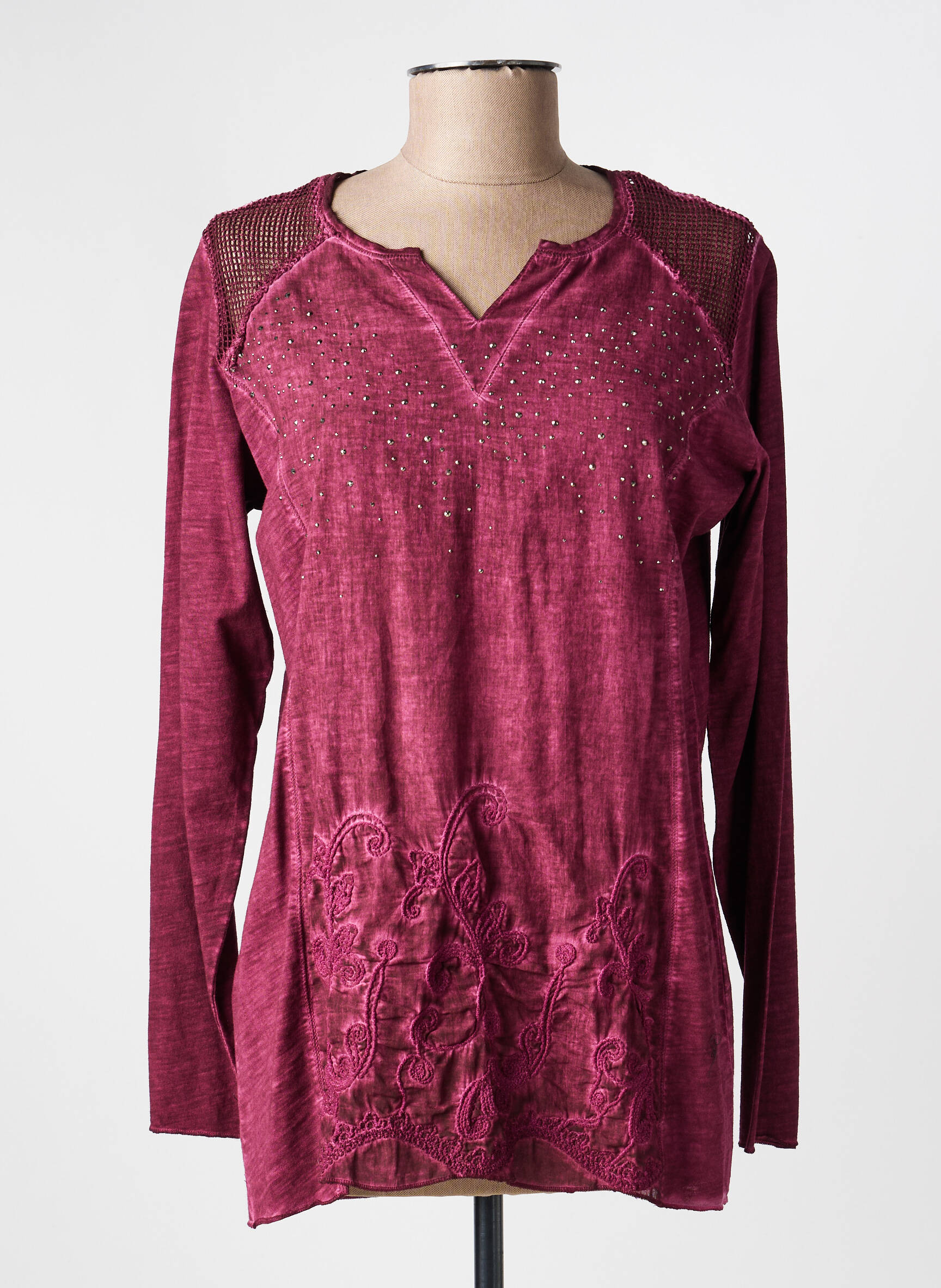 Top col v manches longues violet GUY DUBOUIS femme