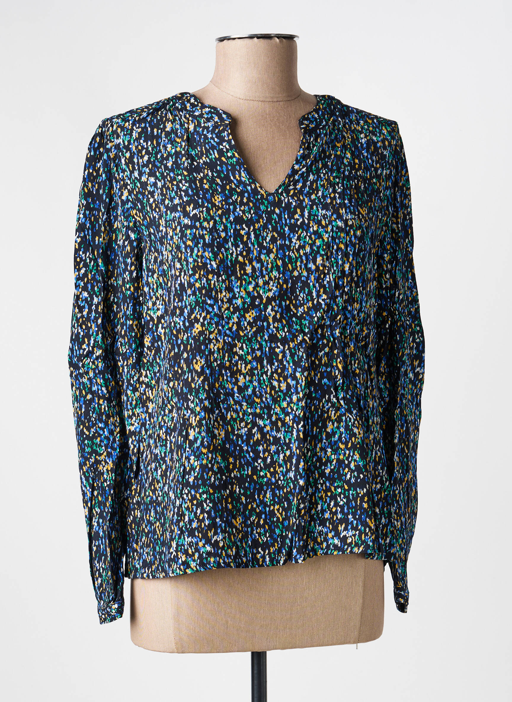Blouse imprimé fantaisie manches longues bleu JULIE GUERLANDE femme