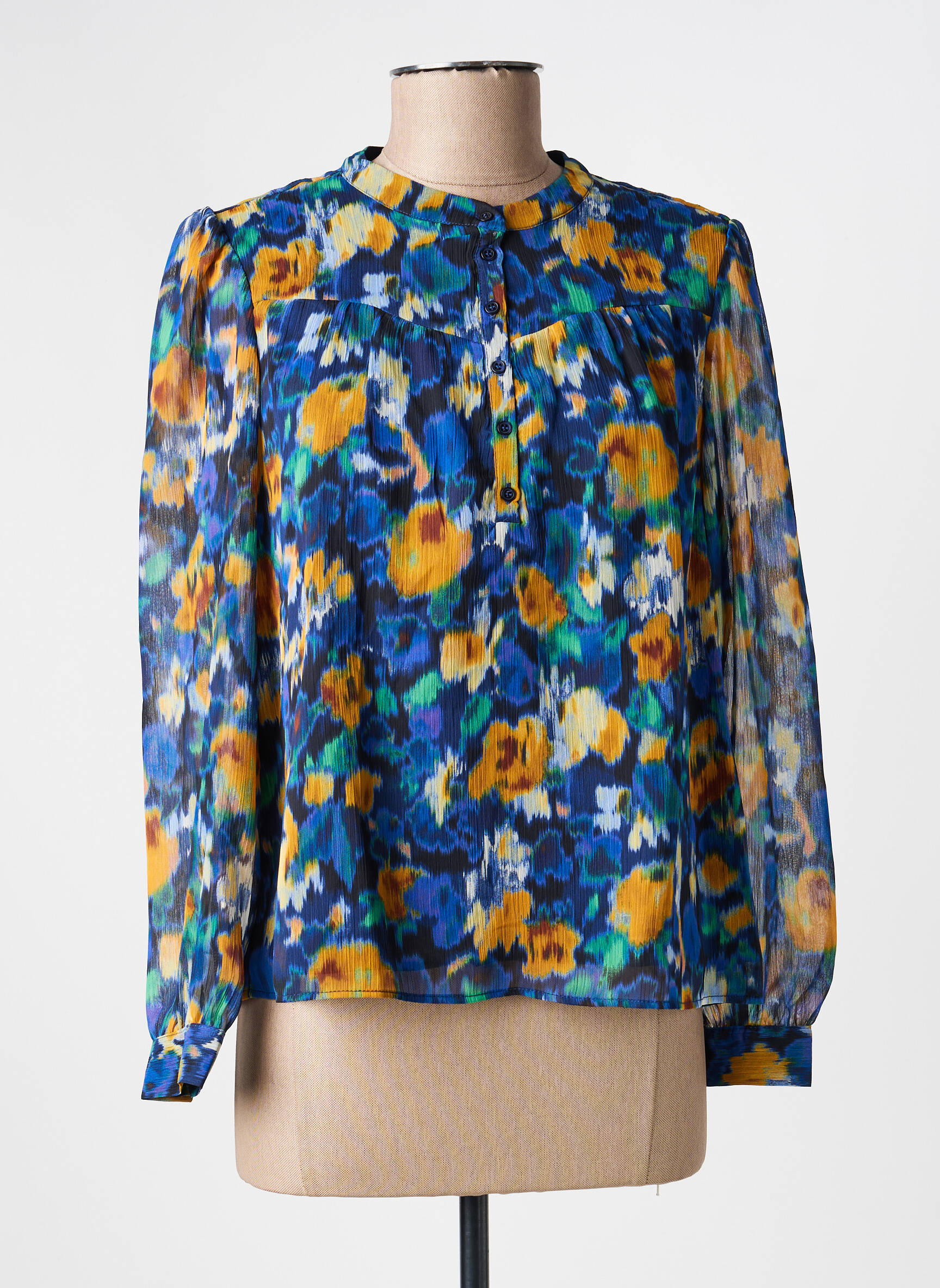 Blouse légère et transparente manches longues bleu JULIE GUERLANDE femme