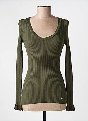 Pull coupe cintrée manches longues vert VOODOO femme