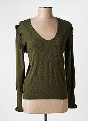 Pull col v manches longues vert VOODOO femme