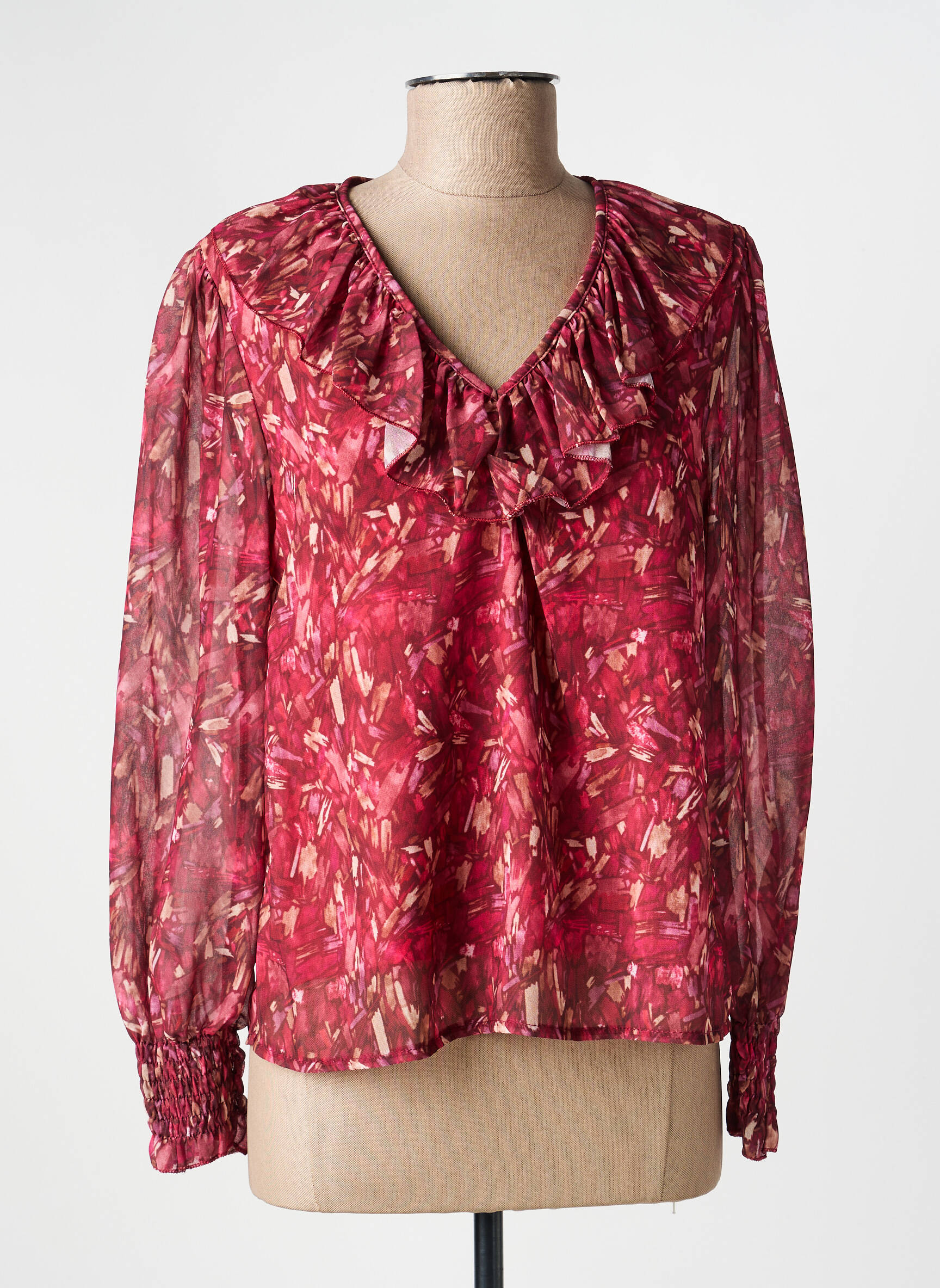 Blouse légère et transparente manches longues rouge COULEURS DU TEMPS femme