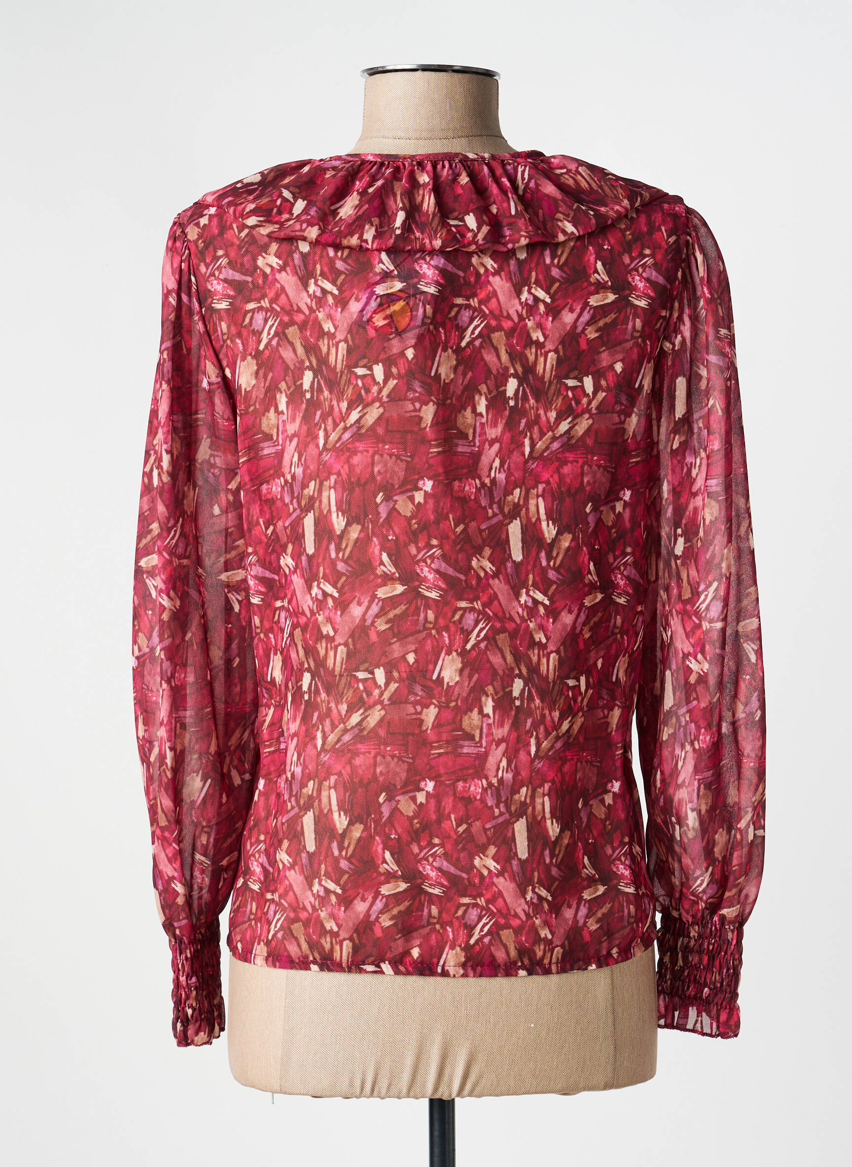 Blouse légère et transparente manches longues rouge COULEURS DU TEMPS femme