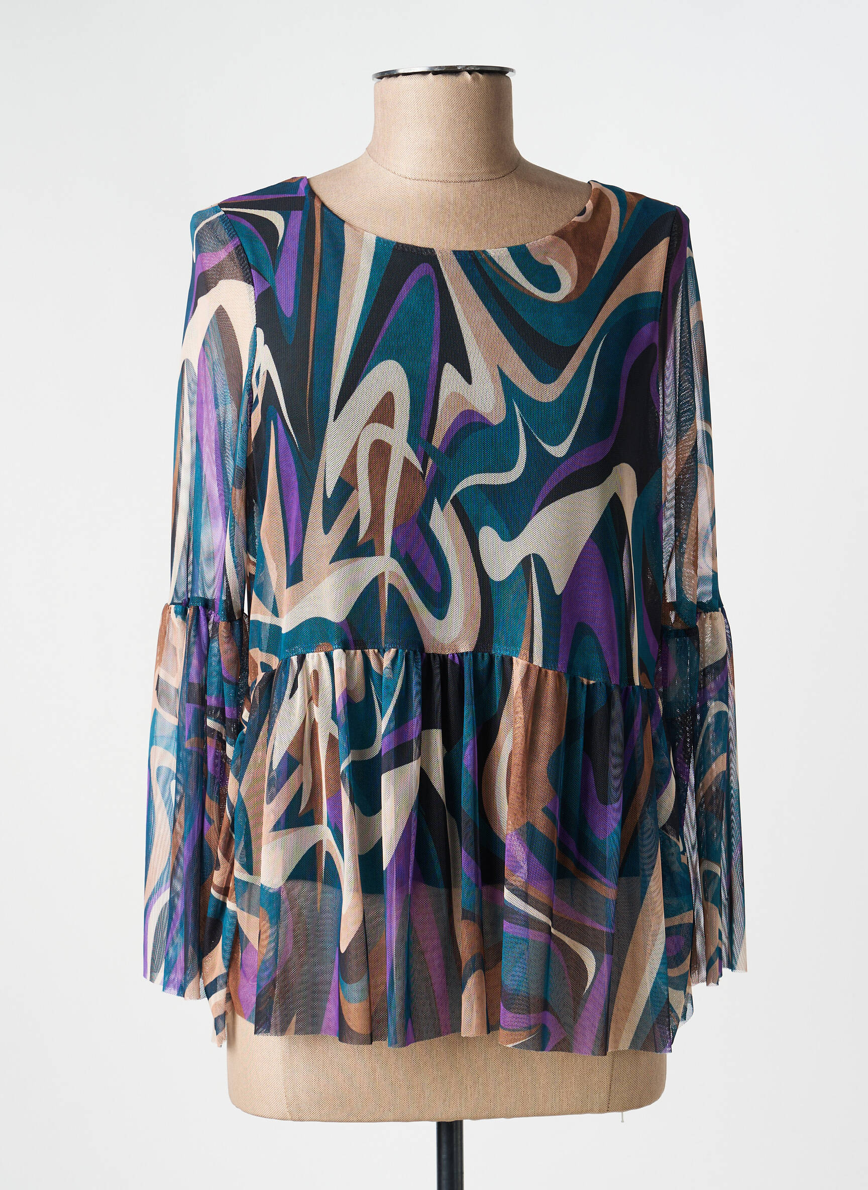 Blouse légère et transparente manches longues vert COULEURS DU TEMPS femme