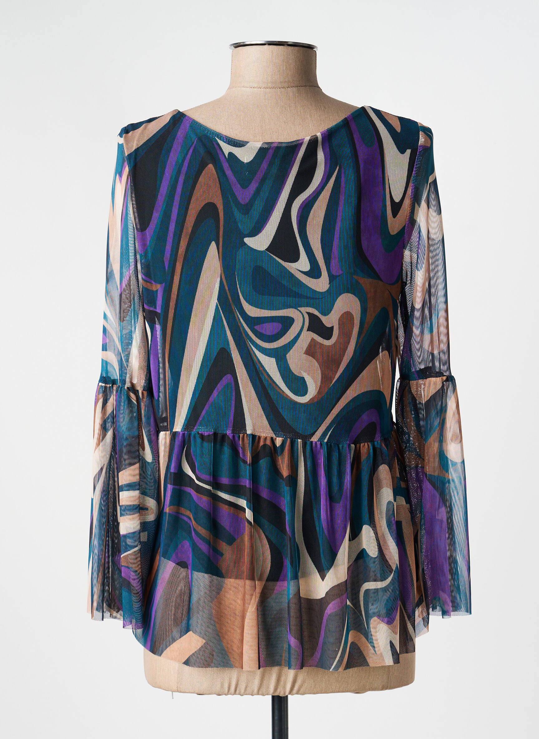 Blouse légère et transparente manches longues vert COULEURS DU TEMPS femme