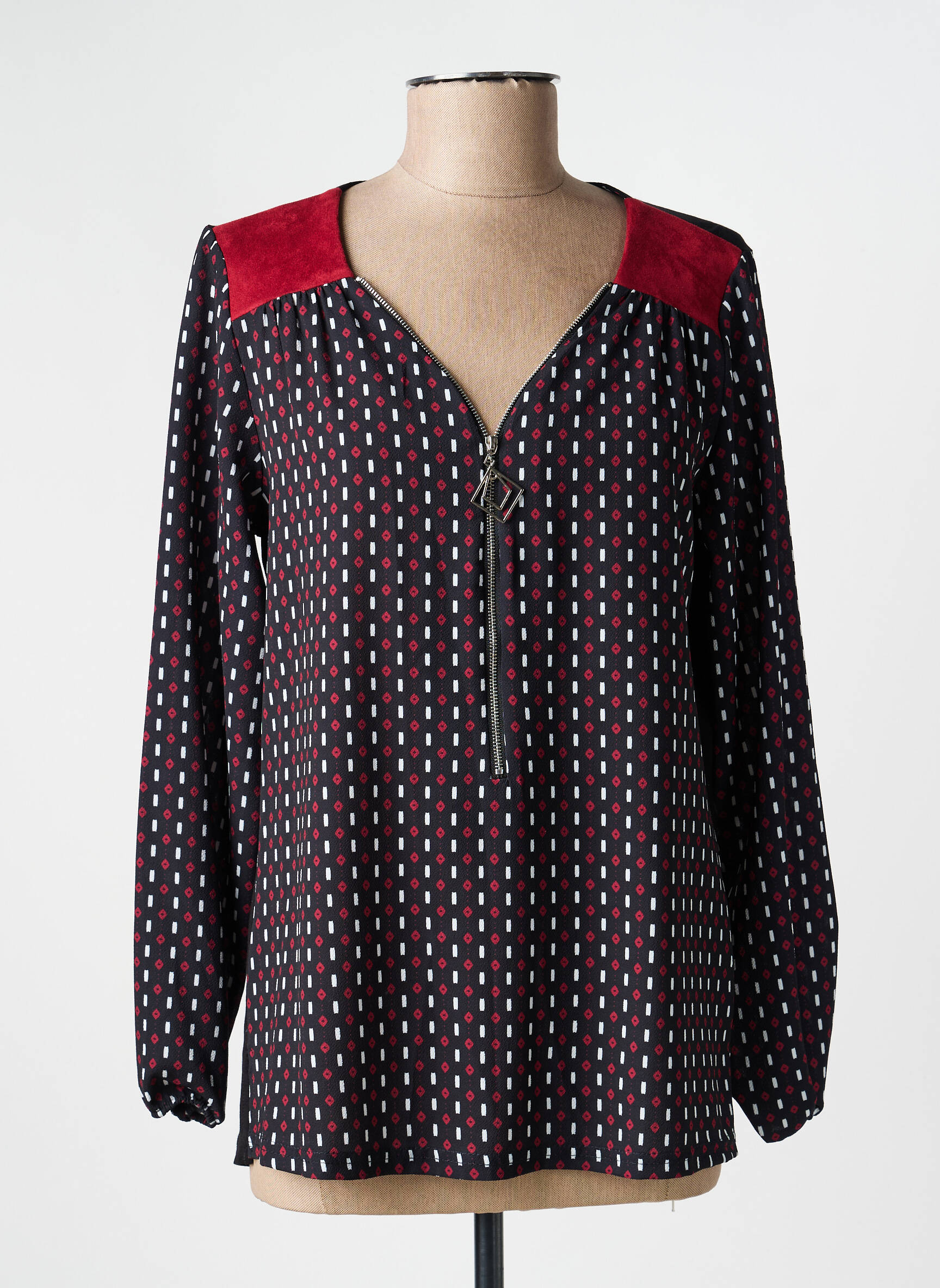 Blouse imprimé fantaisie manches longues rouge GUY DUBOUIS femme