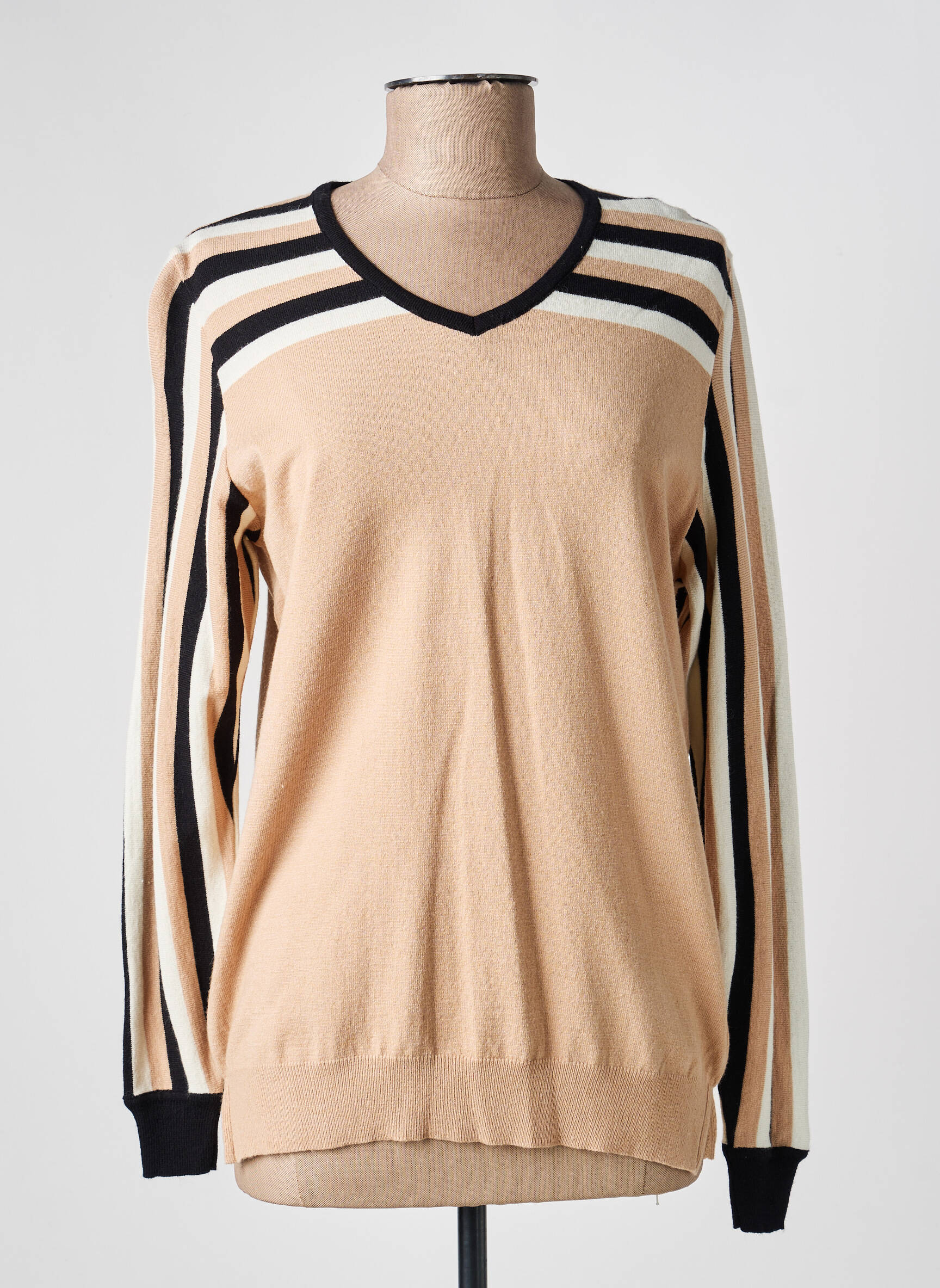 Pull col v manches longues beige GUY DUBOUIS femme