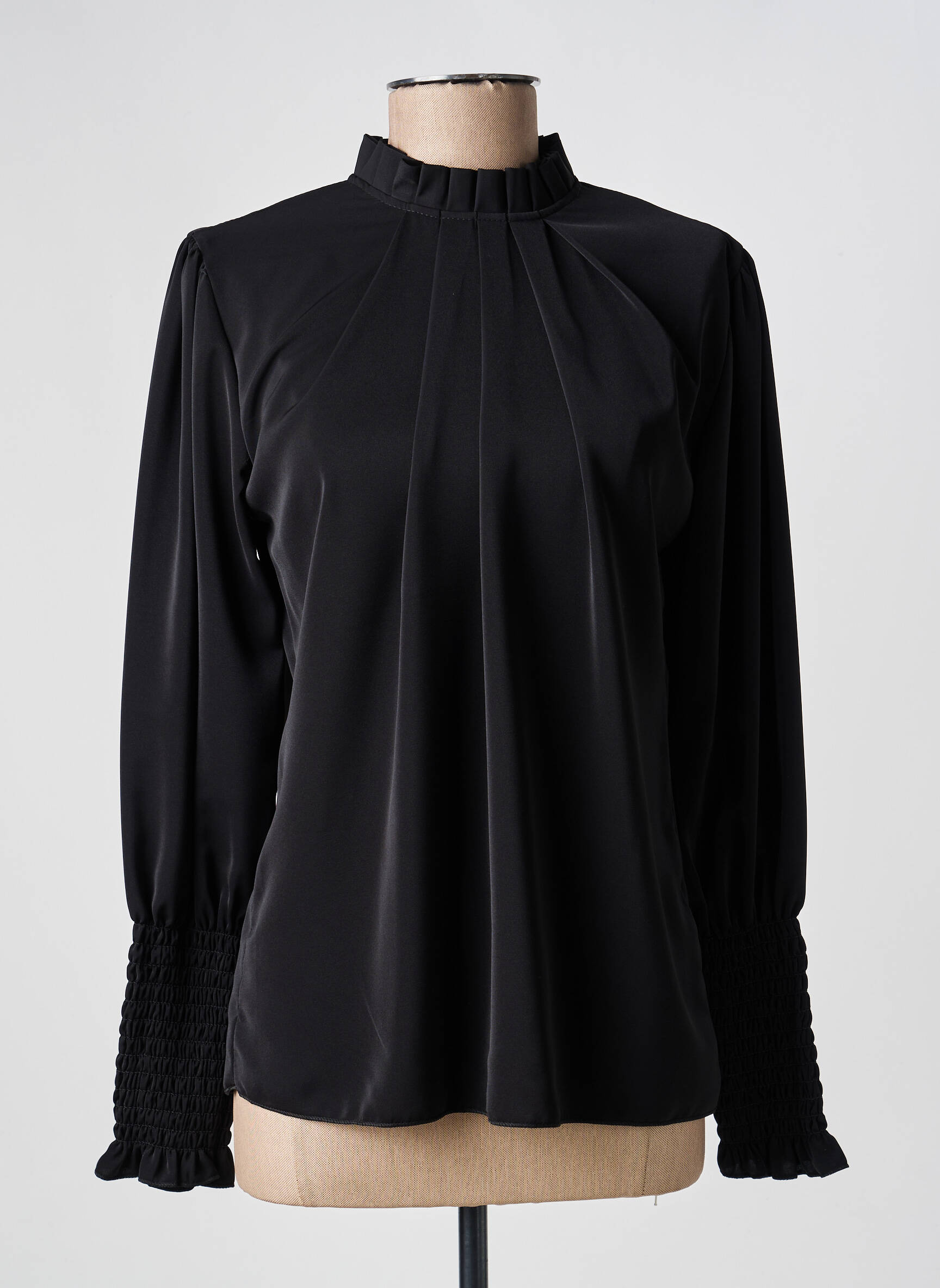 Blouse fermeture boutonnée au dos manches longues noir COULEURS DU TEMPS femme