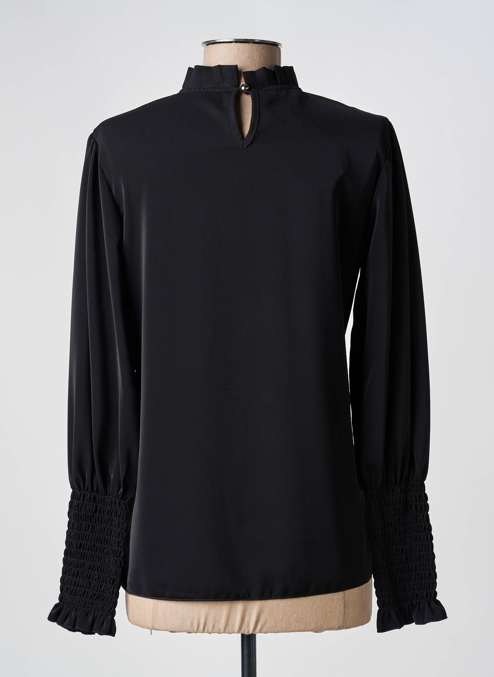 Blouse fermeture boutonnée au dos manches longues noir COULEURS DU TEMPS femme