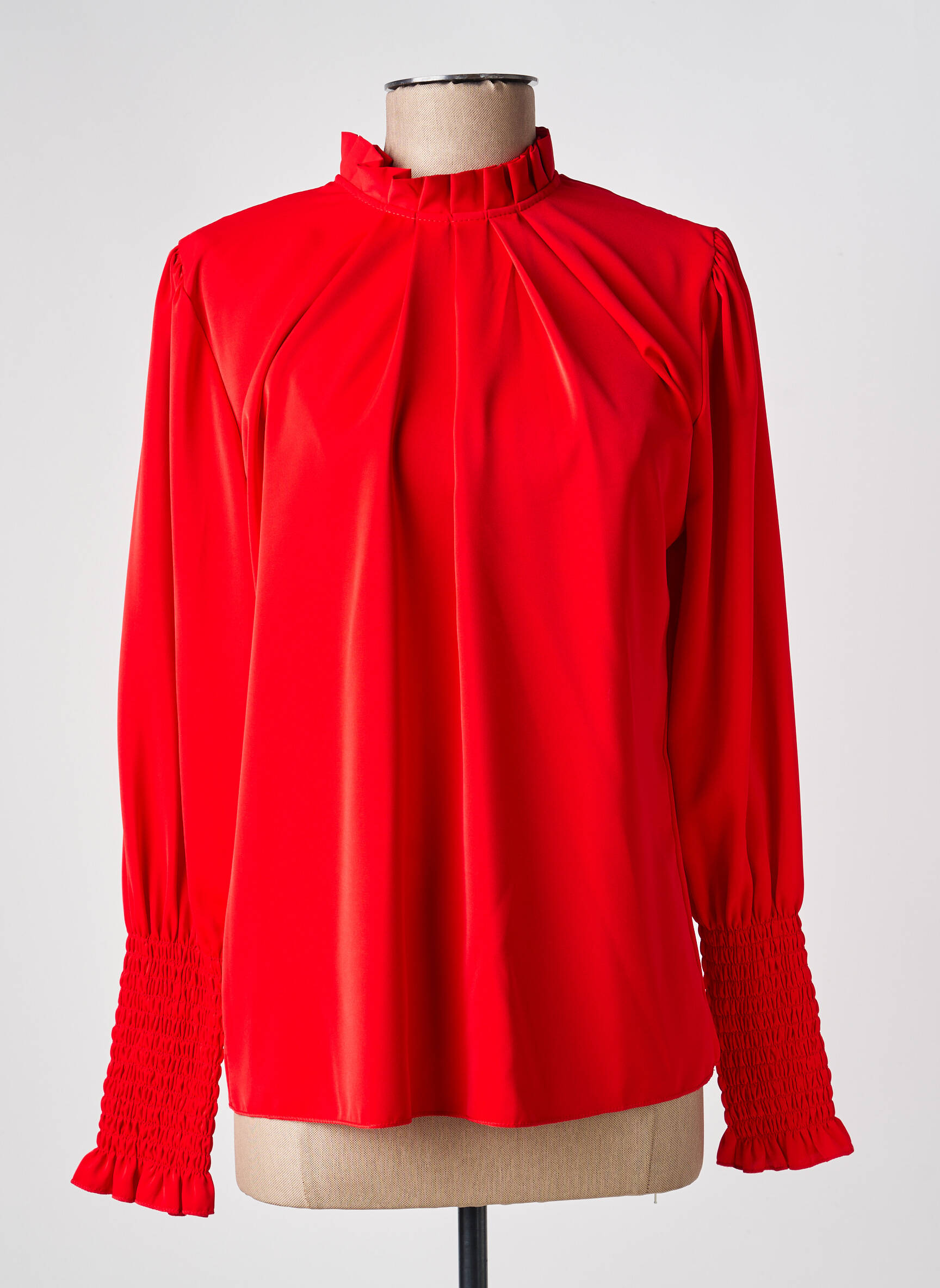 Blouse fermeture boutonnée au dos manches longues rouge COULEURS DU TEMPS femme