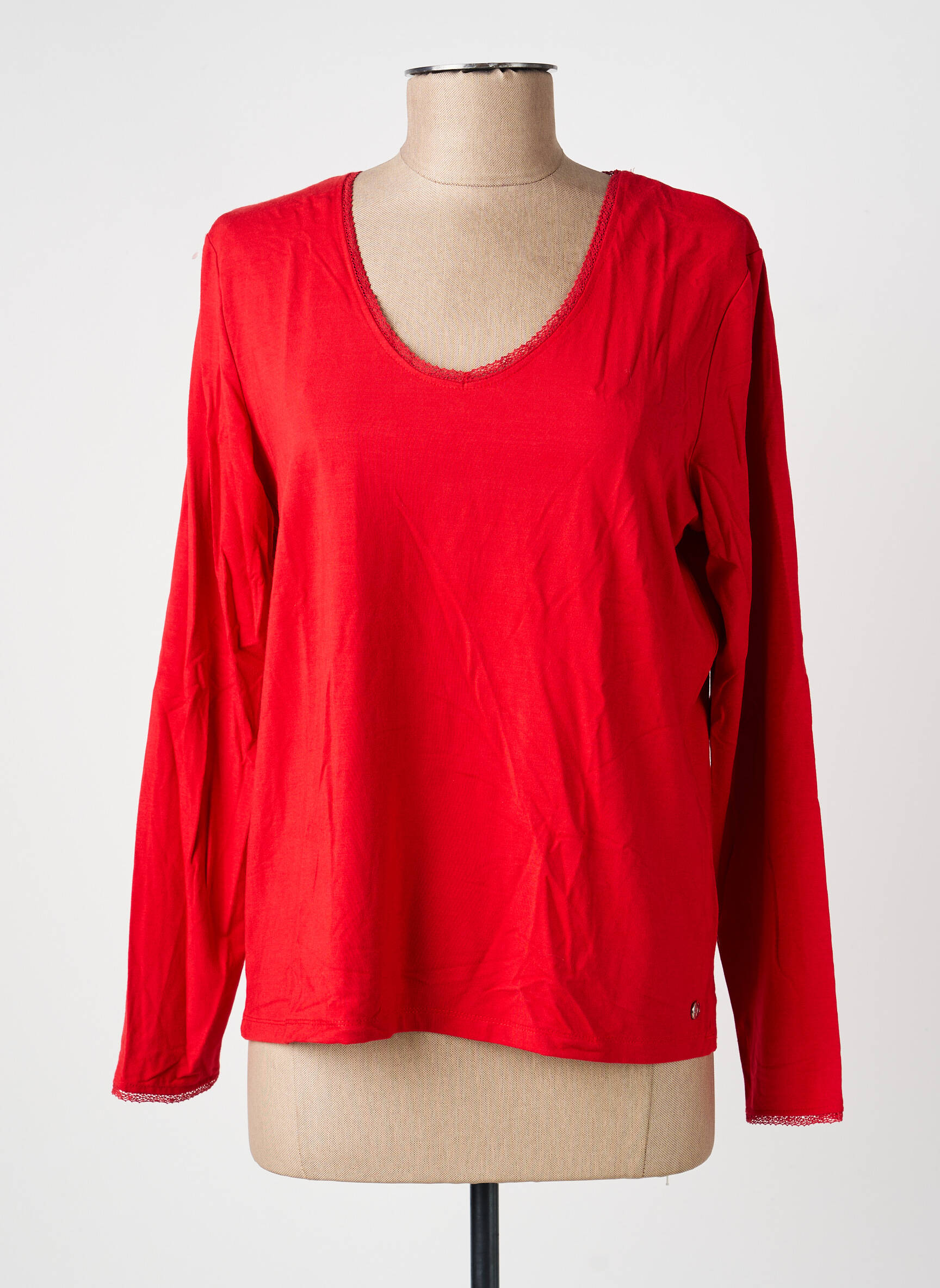 Top tissage jersey manches longues rouge JULIE GUERLANDE femme
