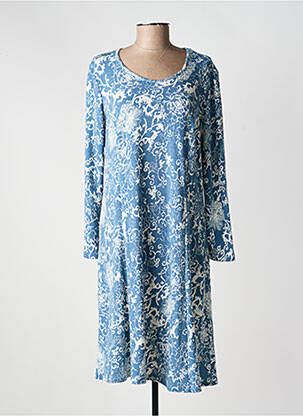Robe mi-longue coupe fluide manches longues bleu GUY DUBOUIS femme