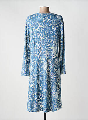 Robe mi-longue coupe fluide manches longues bleu GUY DUBOUIS femme
