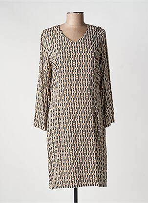 Robe mi-longue imprimé fantaisie manches longues beige GUY DUBOUIS femme