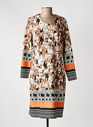 Robe mi-longue imprimé fantaisie manches longues orange GUY DUBOUIS femme