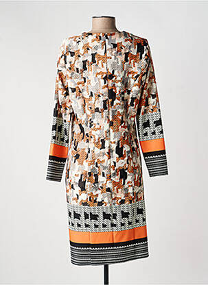 Robe mi-longue imprimé fantaisie manches longues orange GUY DUBOUIS femme