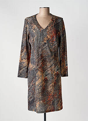 Robe mi-longue imprimé fantaisie manches longues noir GUY DUBOUIS femme