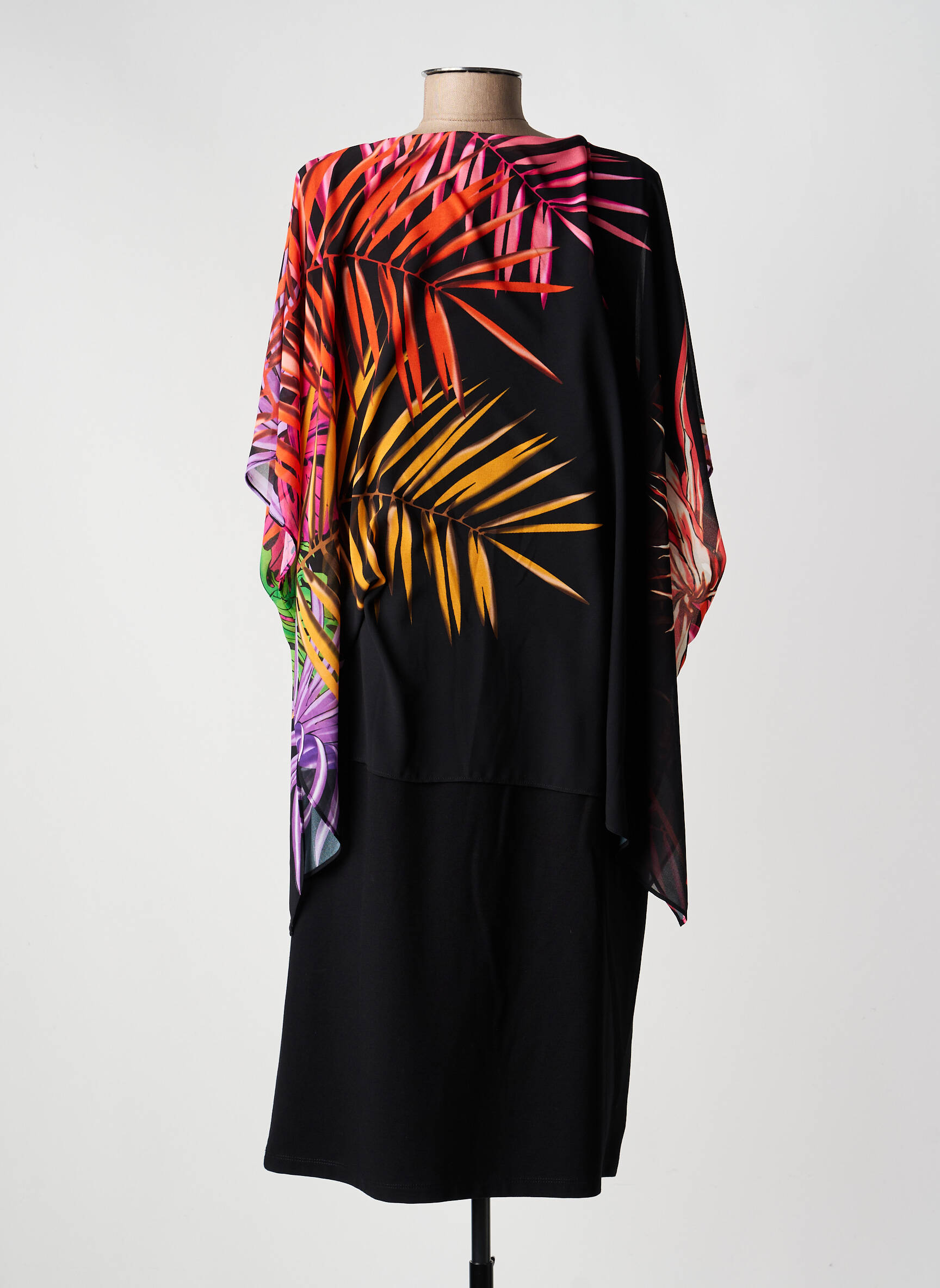 Robe mi-longue manches 3/4 manches 3/4 noir GREGORY PAT femme