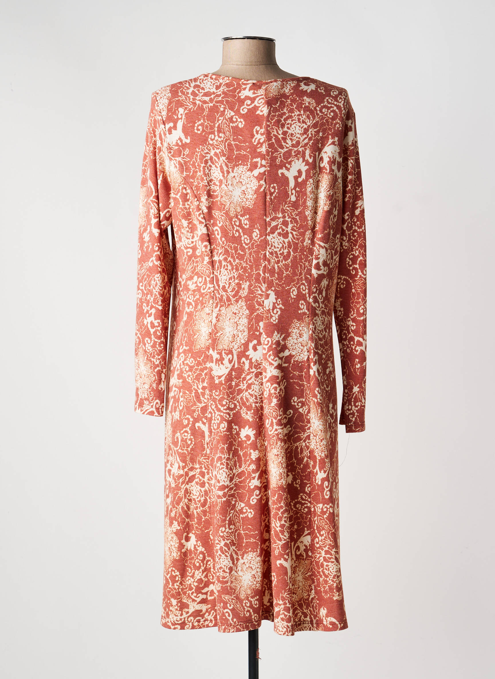 Robe mi-longue coupe fluide manches longues marron GUY DUBOUIS femme