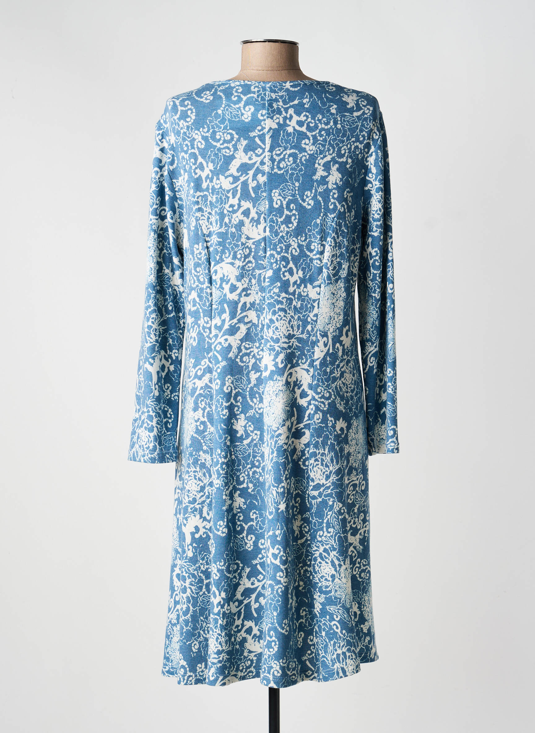 Robe mi-longue coupe fluide manches longues bleu GUY DUBOUIS femme