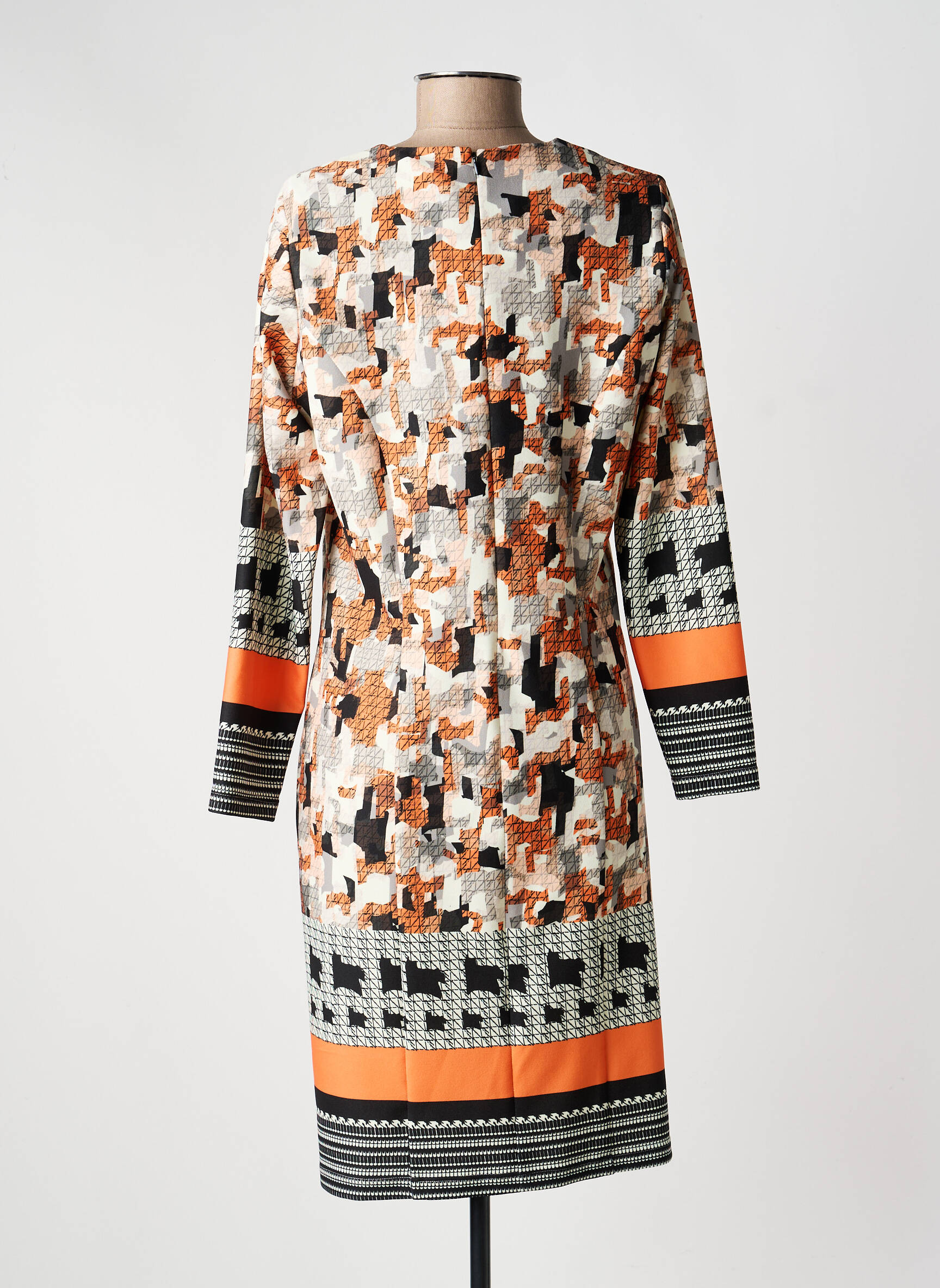 Robe mi-longue imprimé fantaisie manches longues orange GUY DUBOUIS femme