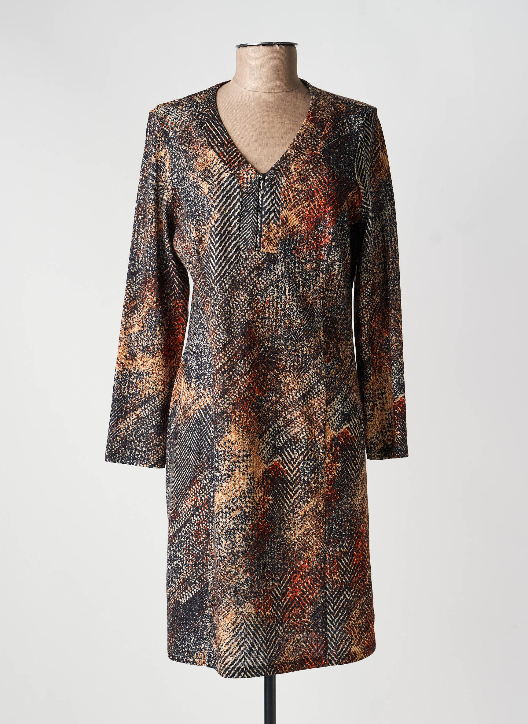 Robe mi-longue imprimé fantaisie manches longues noir GUY DUBOUIS femme