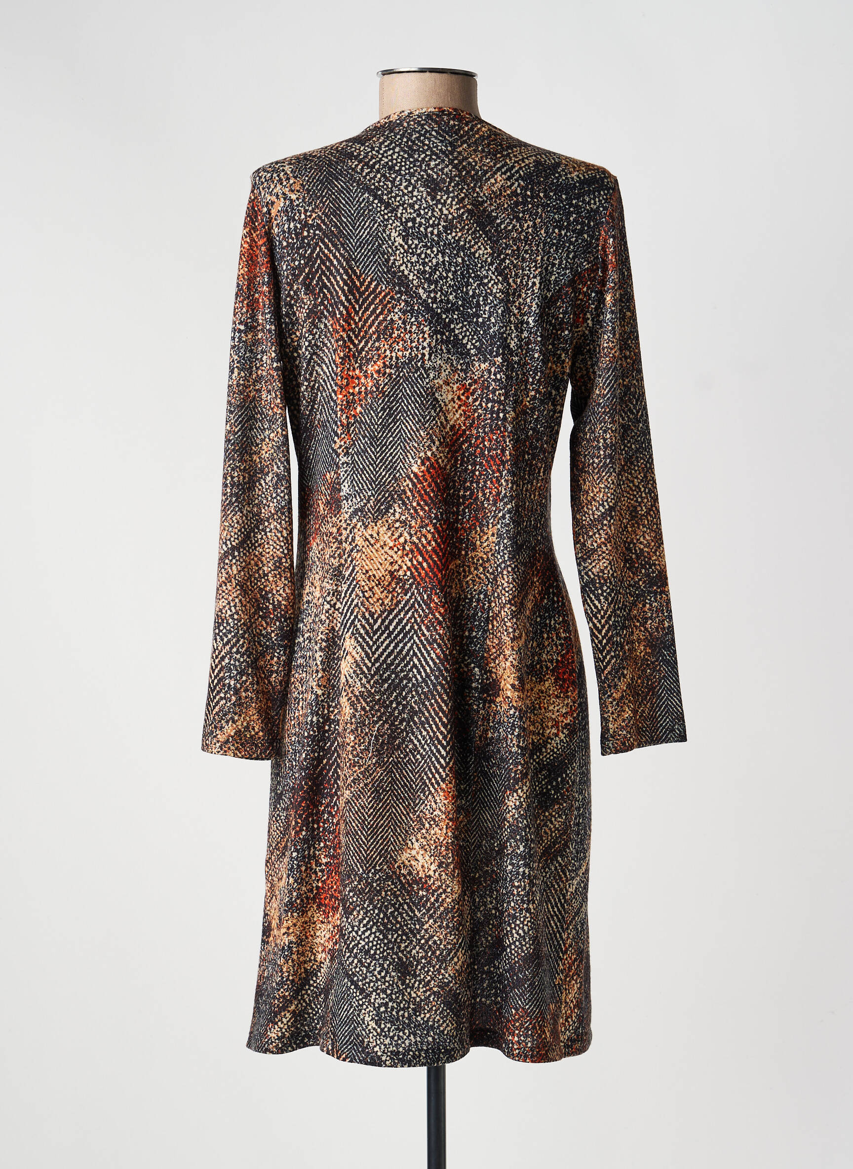 Robe mi-longue imprimé fantaisie manches longues noir GUY DUBOUIS femme
