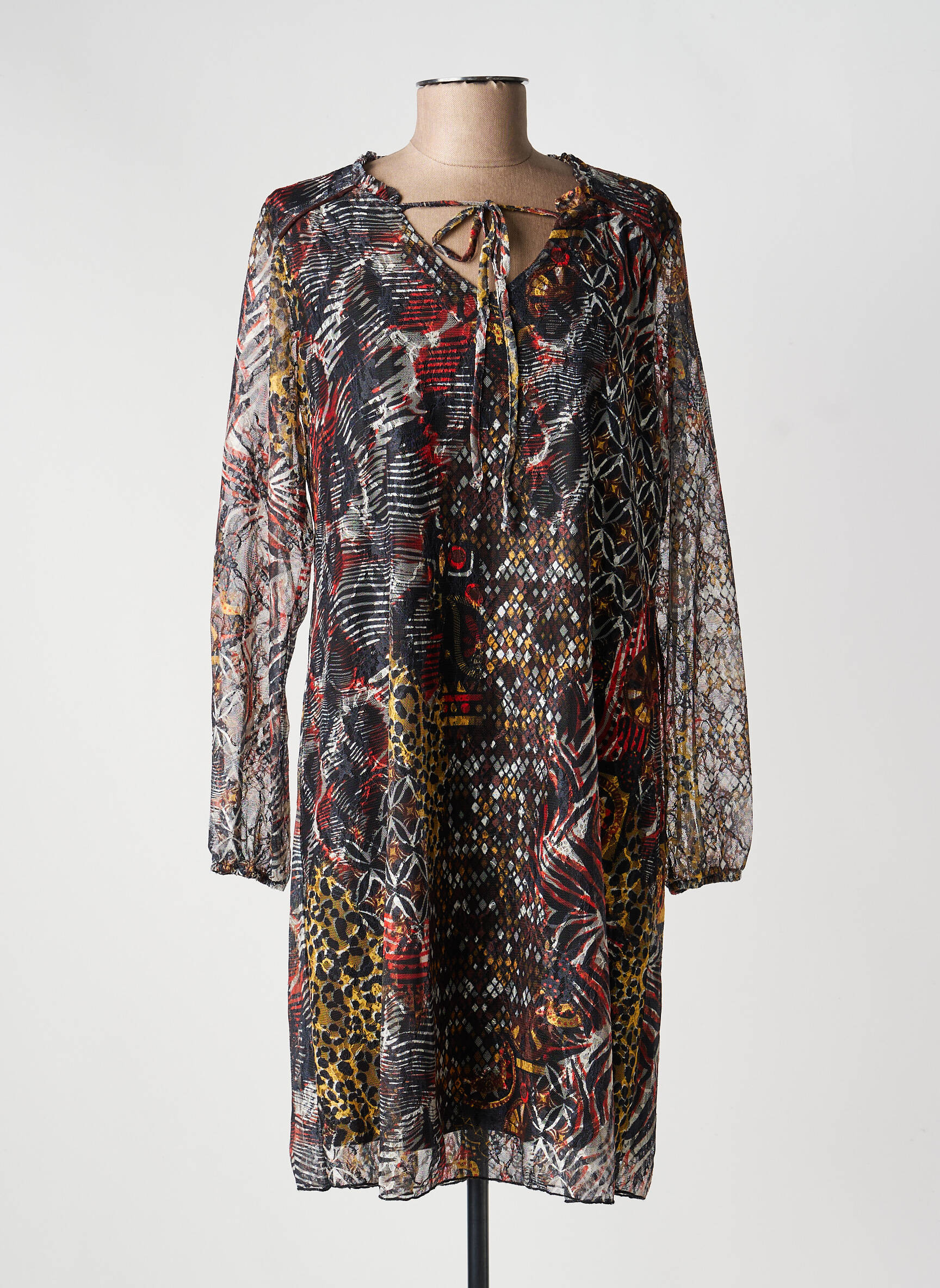 Robe mi-longue coupe fluide manches longues noir GUY DUBOUIS femme
