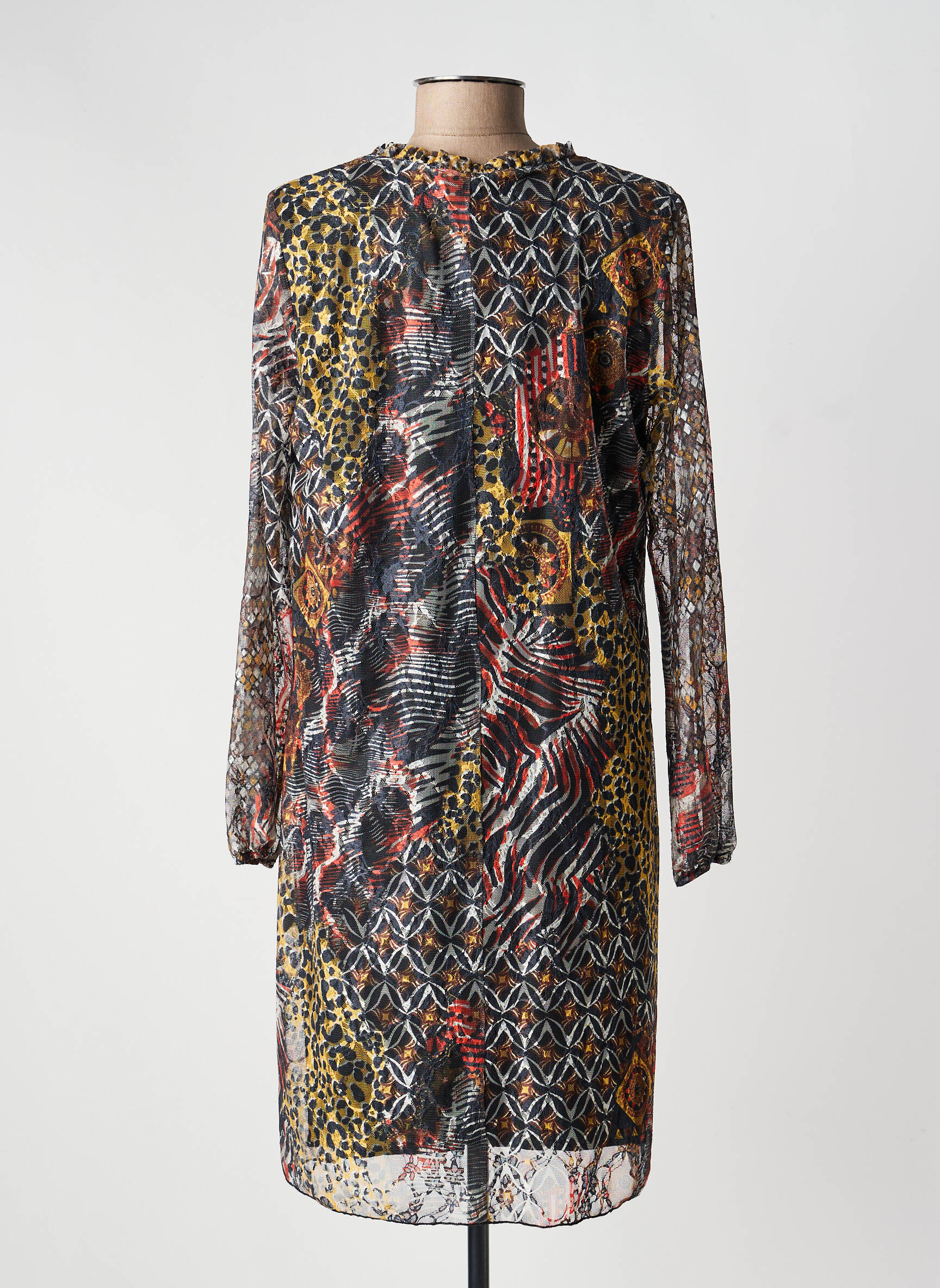 Robe mi-longue coupe fluide manches longues noir GUY DUBOUIS femme
