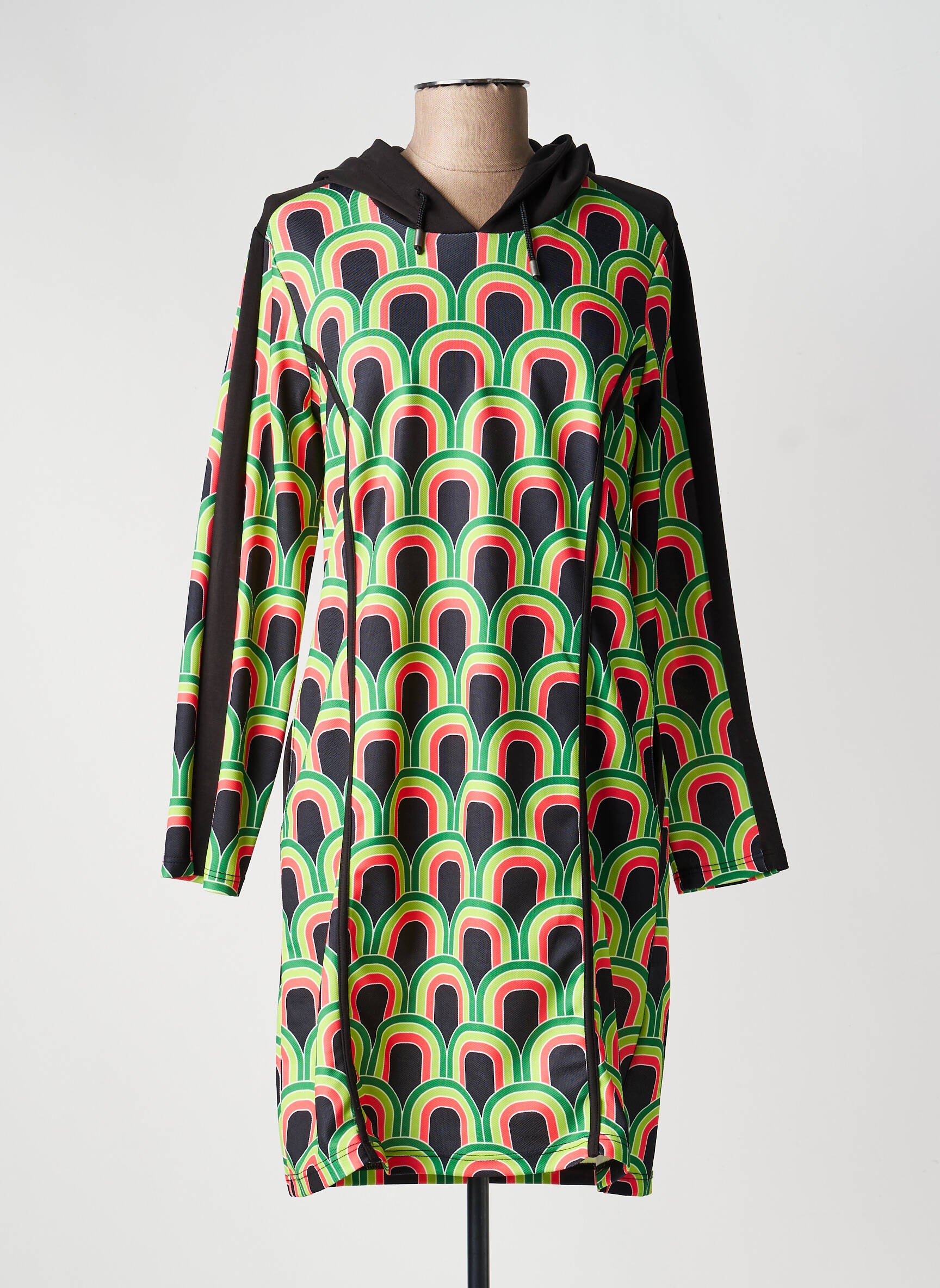 Robe mi-longue imprimé fantaisie manches longues noir MERI & ESCA femme