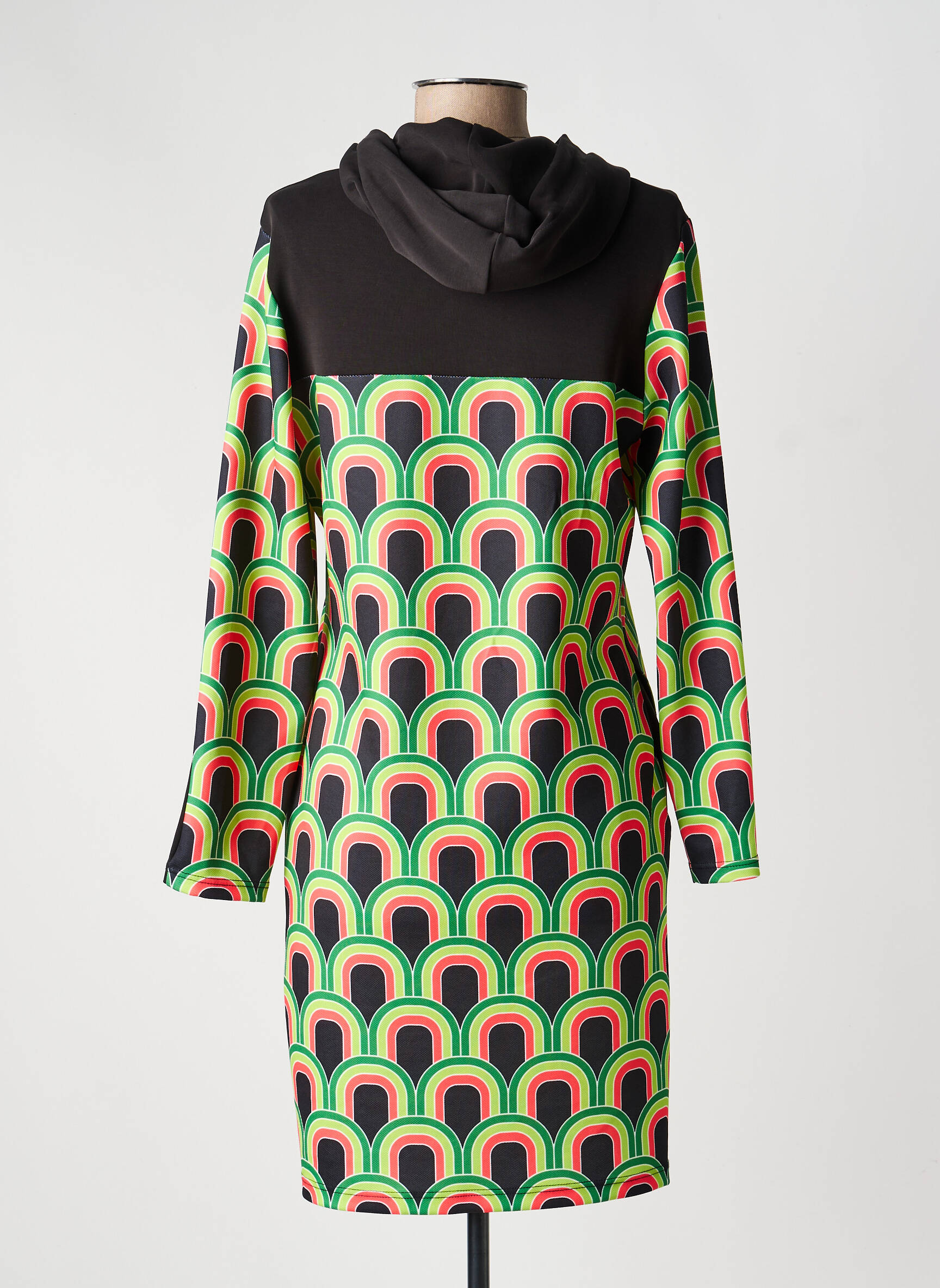 Robe mi-longue imprimé fantaisie manches longues noir MERI & ESCA femme