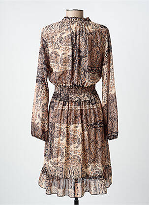 Robe mi-longue imprimé fantaisie manches longues beige COULEURS DU TEMPS femme