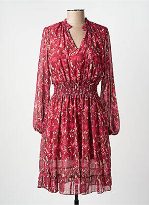 Robe mi-longue imprimé fantaisie manches longues rouge COULEURS DU TEMPS femme