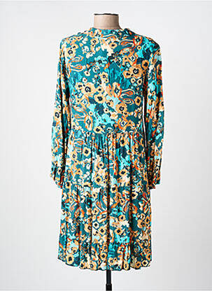 Robe mi-longue imprimé fantaisie manches longues vert COULEURS DU TEMPS femme