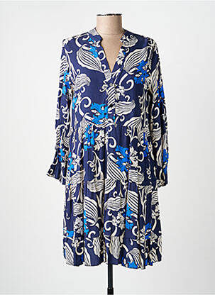 Robe courte manches longues manches longues bleu COULEURS DU TEMPS femme