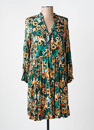 Robe courte coupe évasée manches longues vert COULEURS DU TEMPS femme