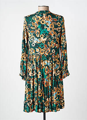 Robe courte coupe évasée manches longues vert COULEURS DU TEMPS femme