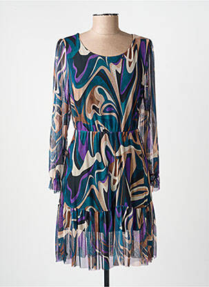 Robe courte coupe évasée manches longues vert COULEURS DU TEMPS femme