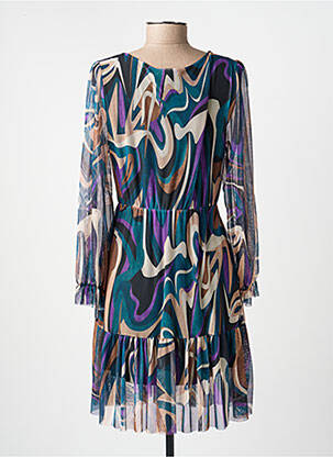 Robe courte coupe évasée manches longues vert COULEURS DU TEMPS femme