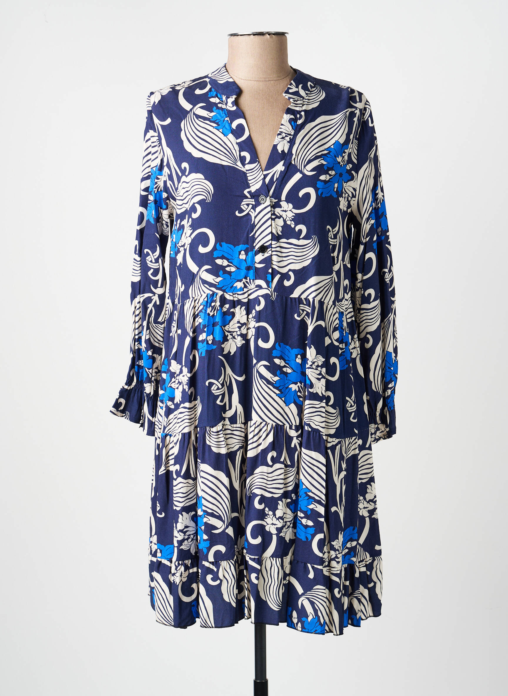 Robe courte manches longues manches longues bleu COULEURS DU TEMPS femme