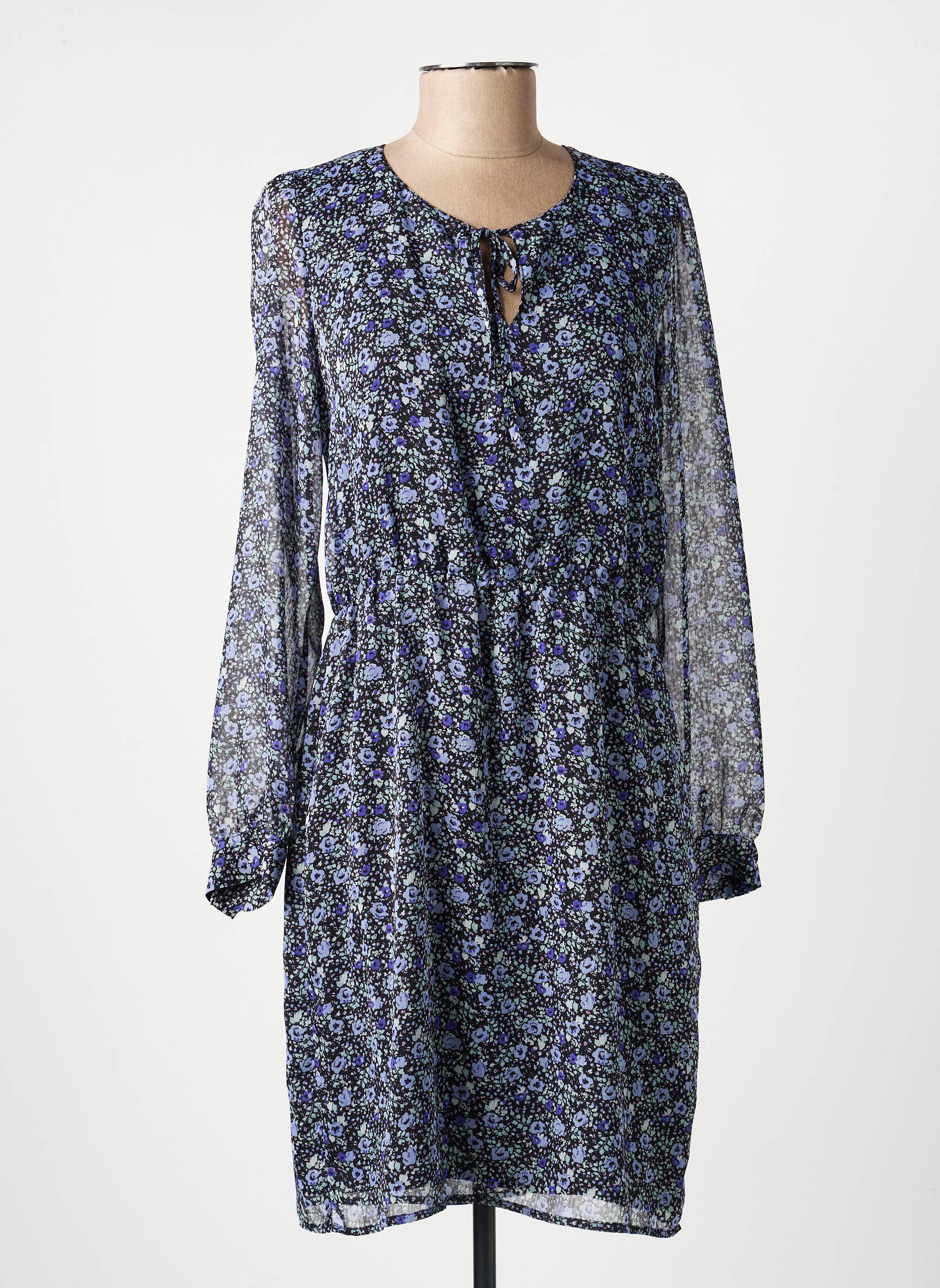 Robe courte coupe fluide manches longues bleu MERI & ESCA femme