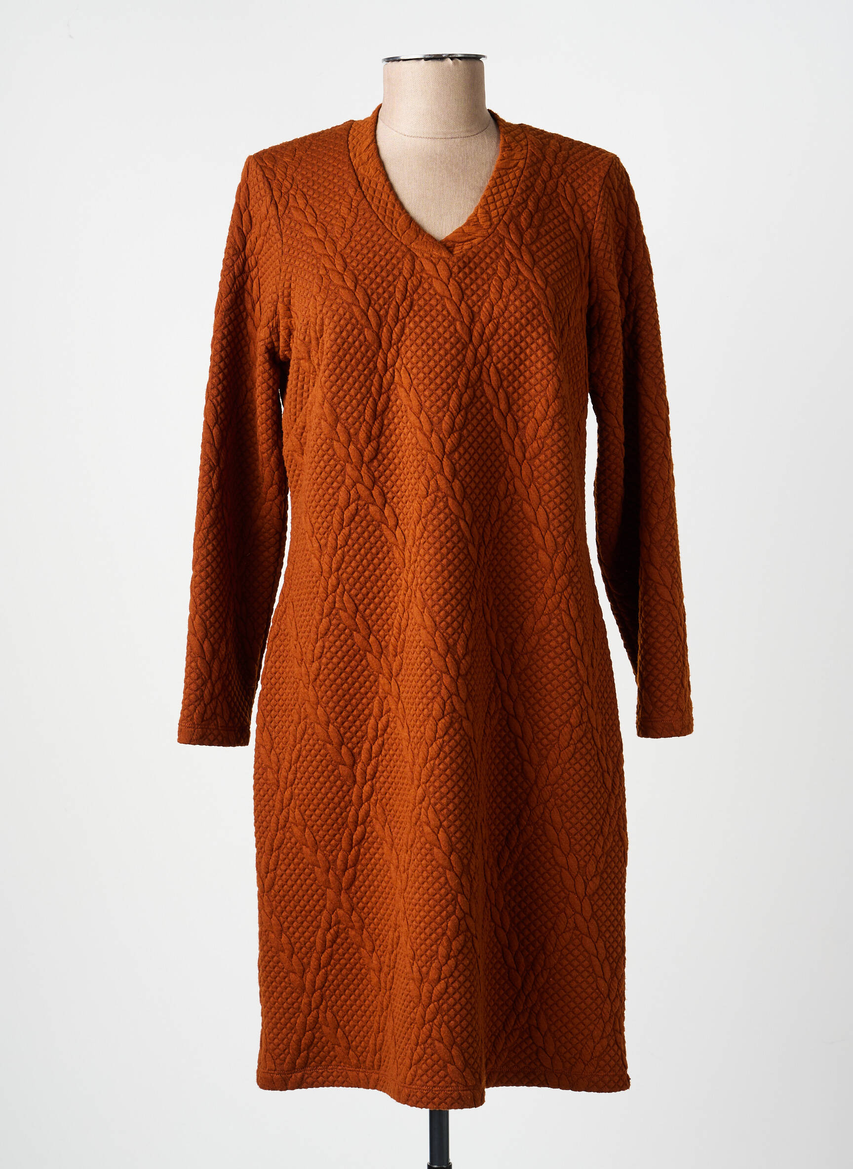 Robe mi-longue manches longues manches longues marron GUY DUBOUIS femme