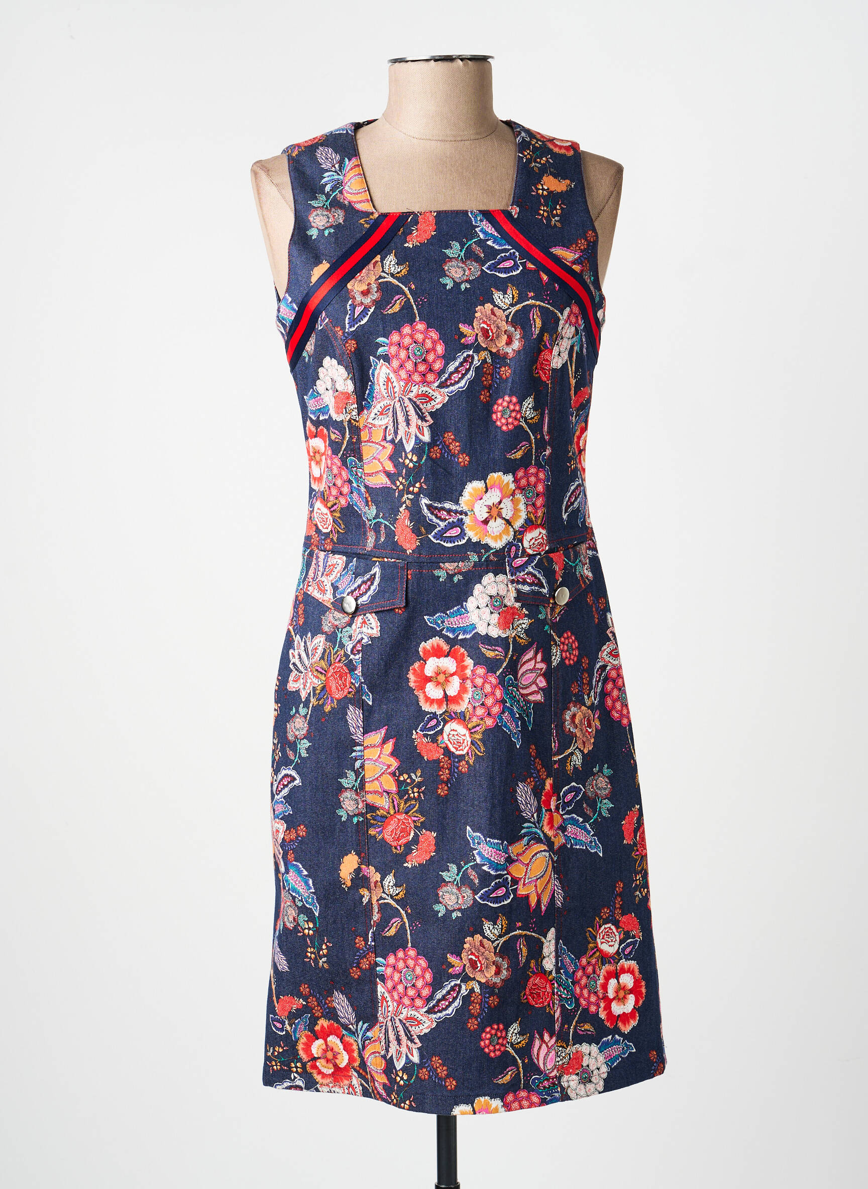 Robe mi-longue imprimé fantaisie fines bretelles bleu MERI & ESCA femme
