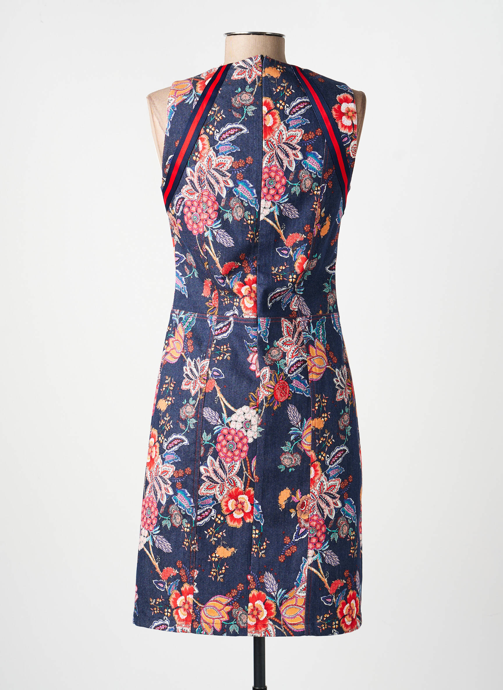 Robe mi-longue imprimé fantaisie fines bretelles bleu MERI & ESCA femme