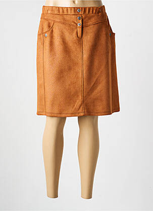 Jupe mi-longue stretch marron GUY DUBOUIS femme