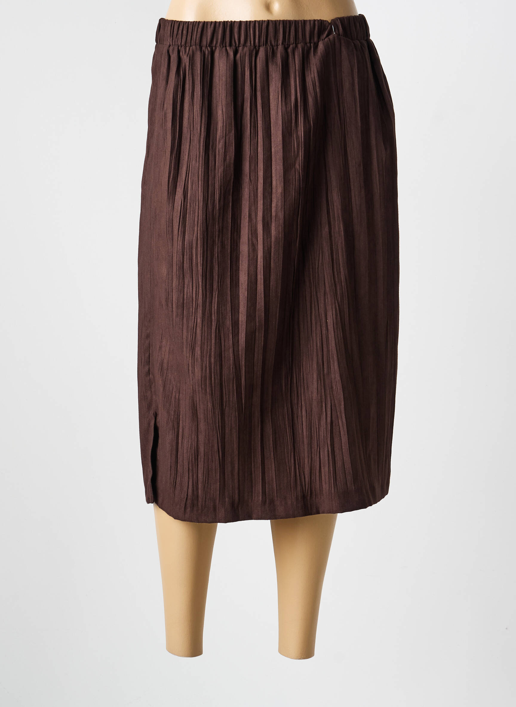 Jupe mi-longue stretch marron GUY DUBOUIS femme