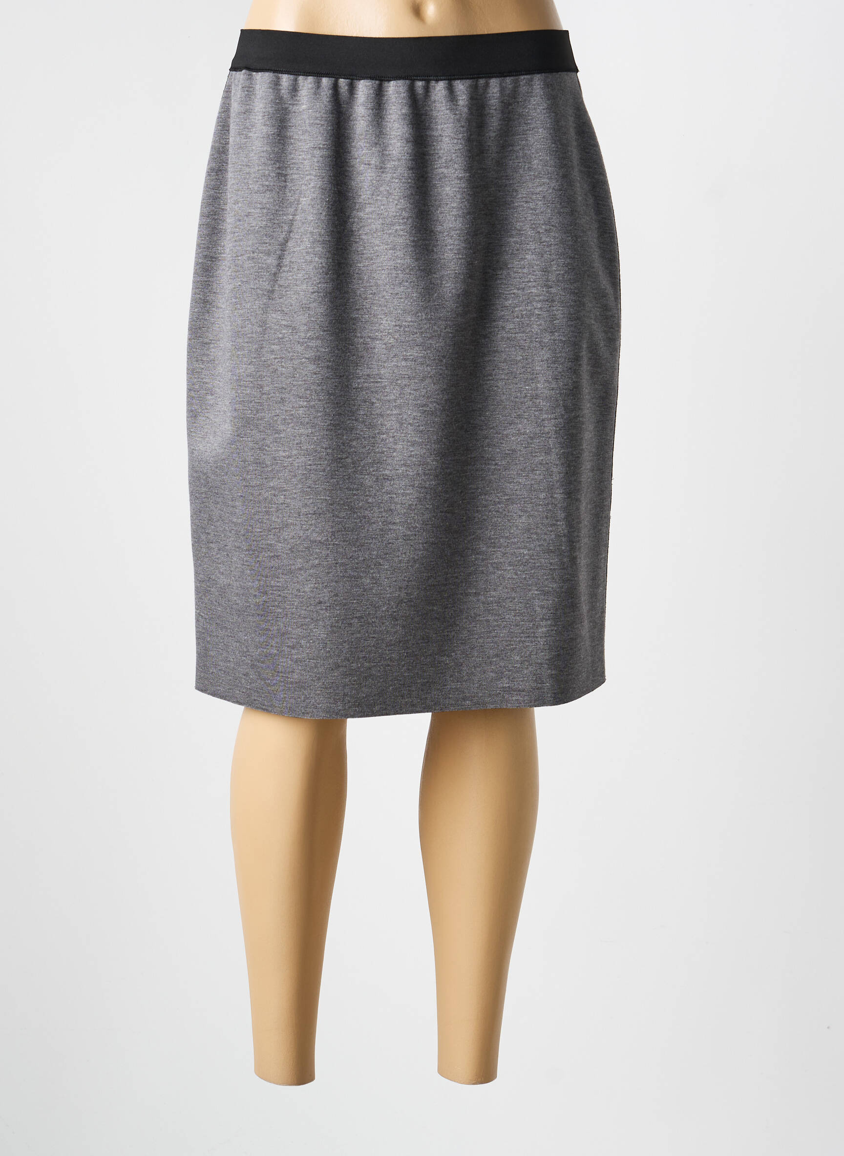 Jupe mi-longue stretch gris GUY DUBOUIS femme