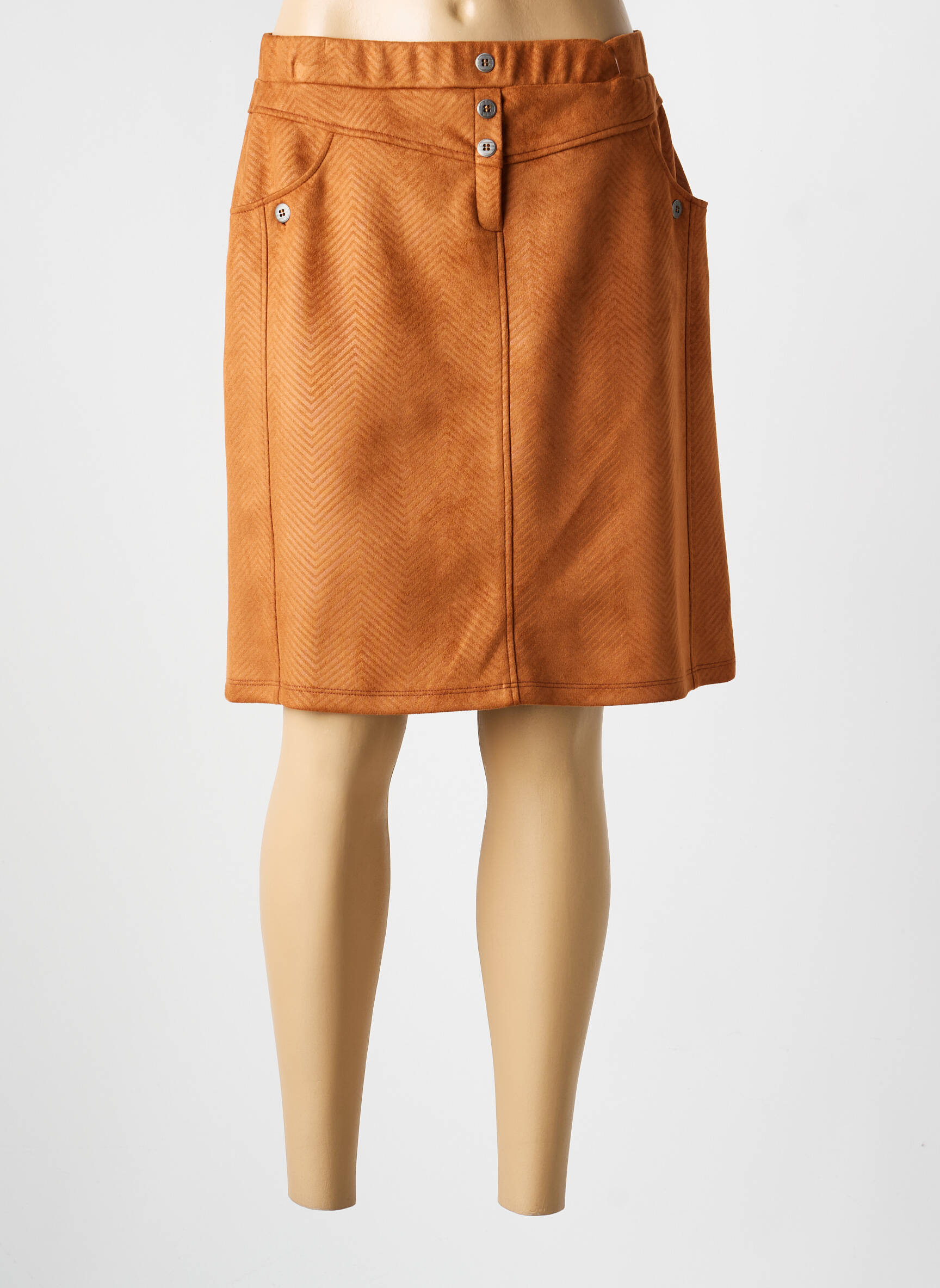 Jupe mi-longue stretch marron GUY DUBOUIS femme