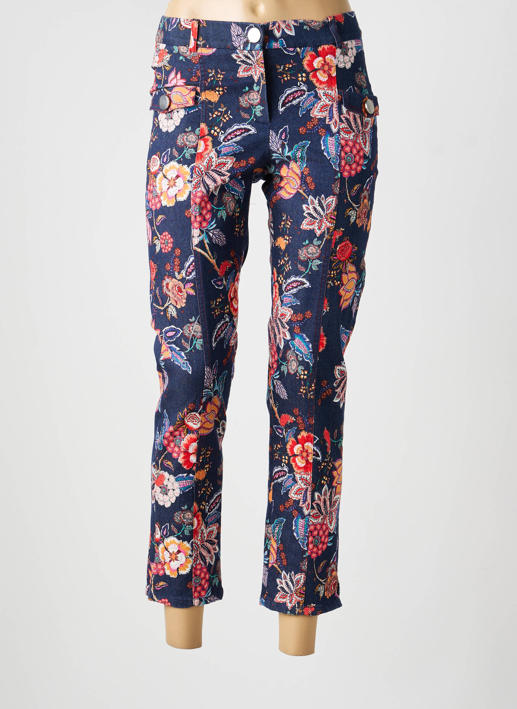 Pantalon 7/8 fermeture zippée sous rabat boutonné taille normale bleu MERI & ESCA femme