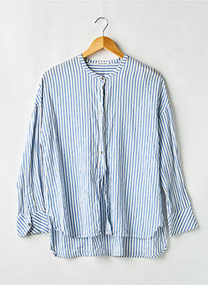 Chemisier tissage popeline manches longues bleu HANA SAN femme